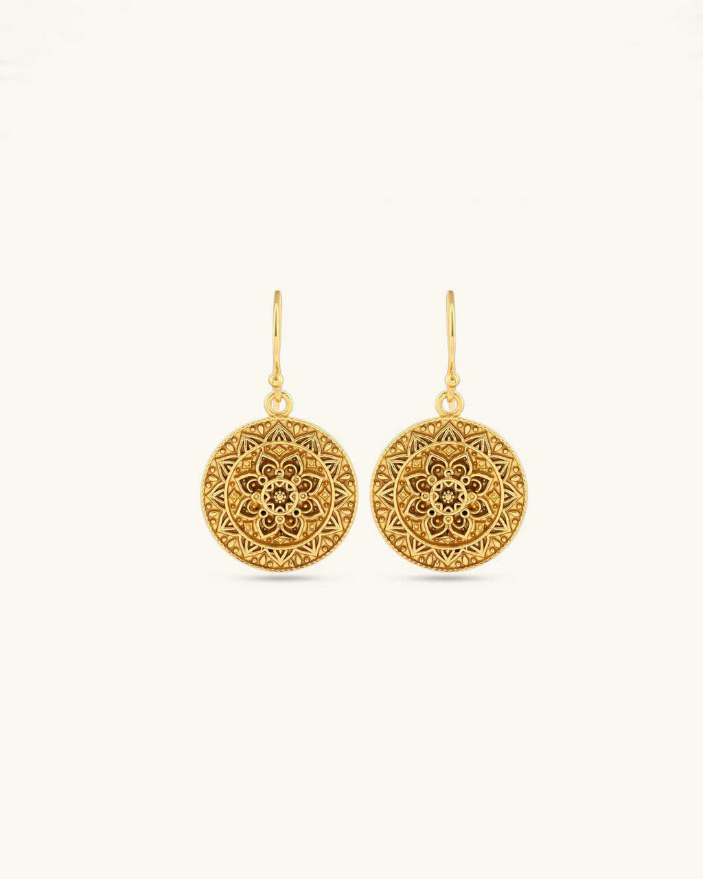 Mandala Lotus Earrings — Gold - Plated Brass Drop Earrings with French Hooks - Earrings
