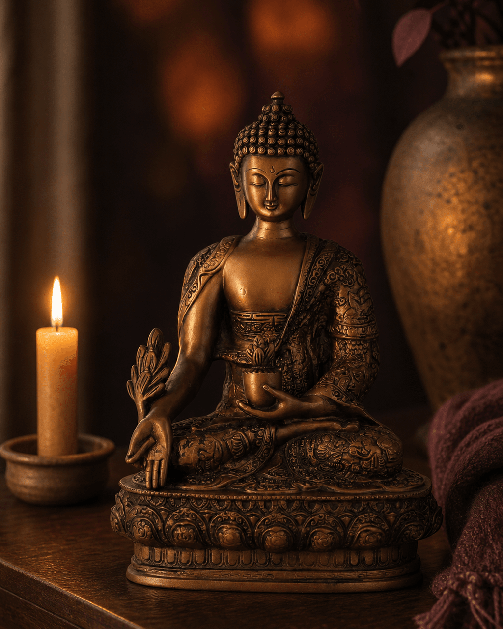 Medicine Buddha Statue Bronze Color - Sculptures & Statues