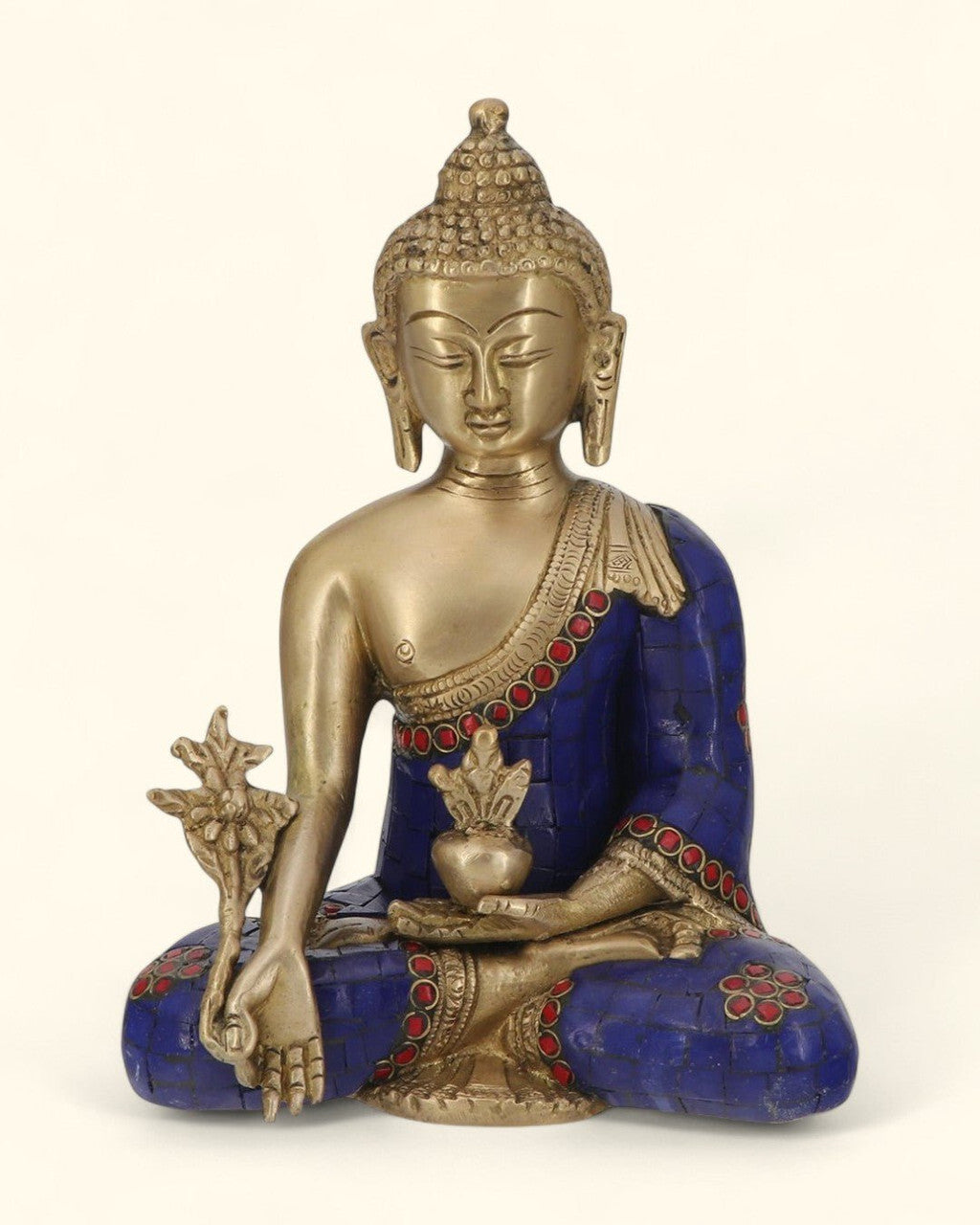 Medicine Buddha Statue in Artistic Brass Mosaic - Sculptures & Statues