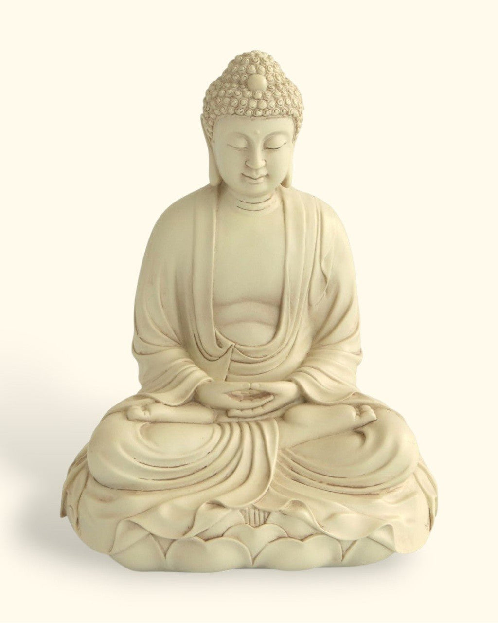 Meditating Buddha Statue on Lotus, Stone Finish, 11 Inches - Sculptures & Statues