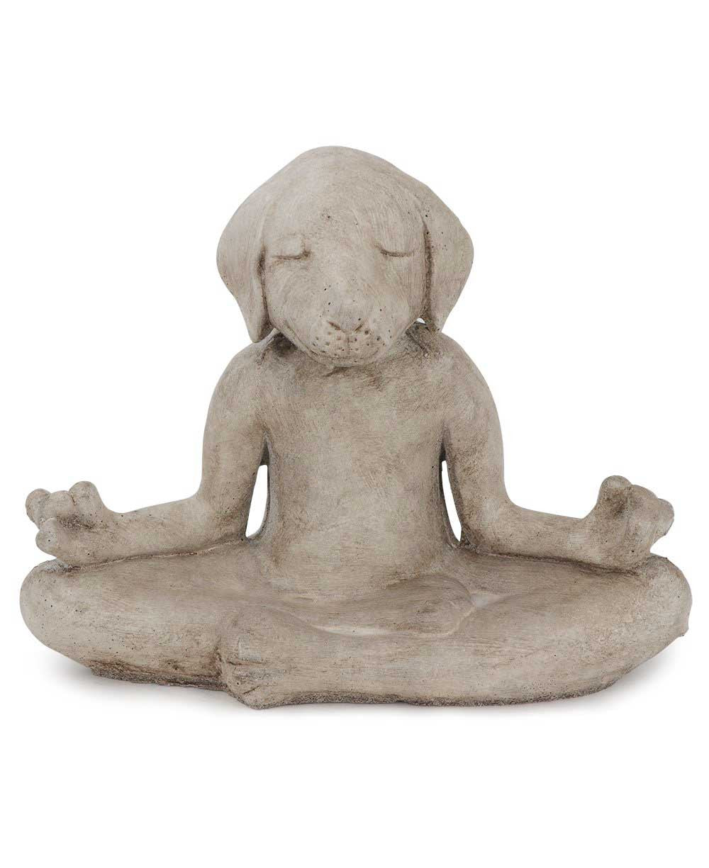 Meditating Zen Yoga Dog Cast Stone Statue USA Made - Sculptures & Statues