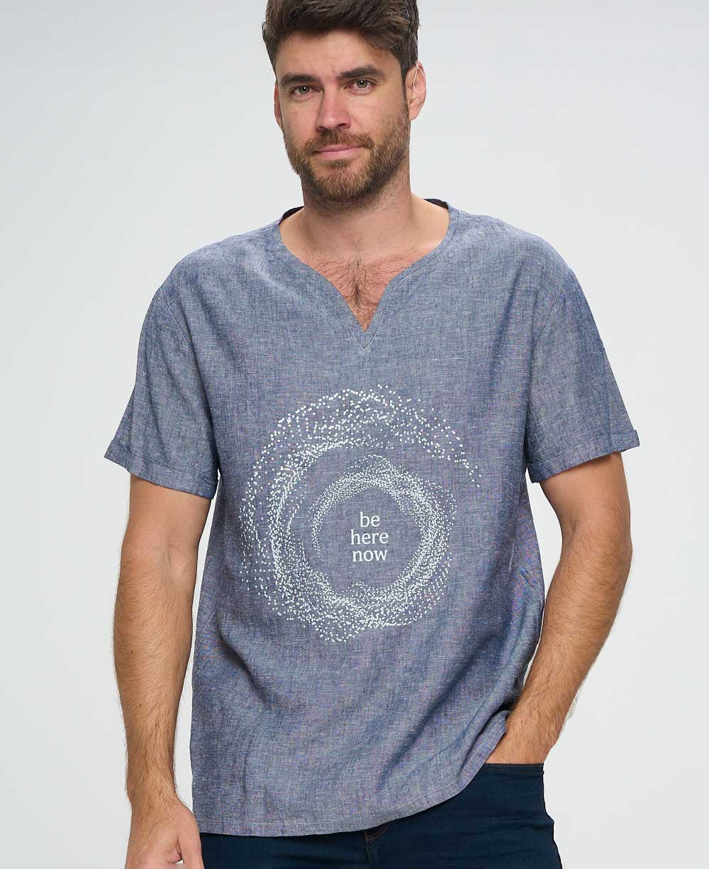 Men’s Be Here Now Blue Linen Inspirational Kurta Shirt - Shirts & Tops S
