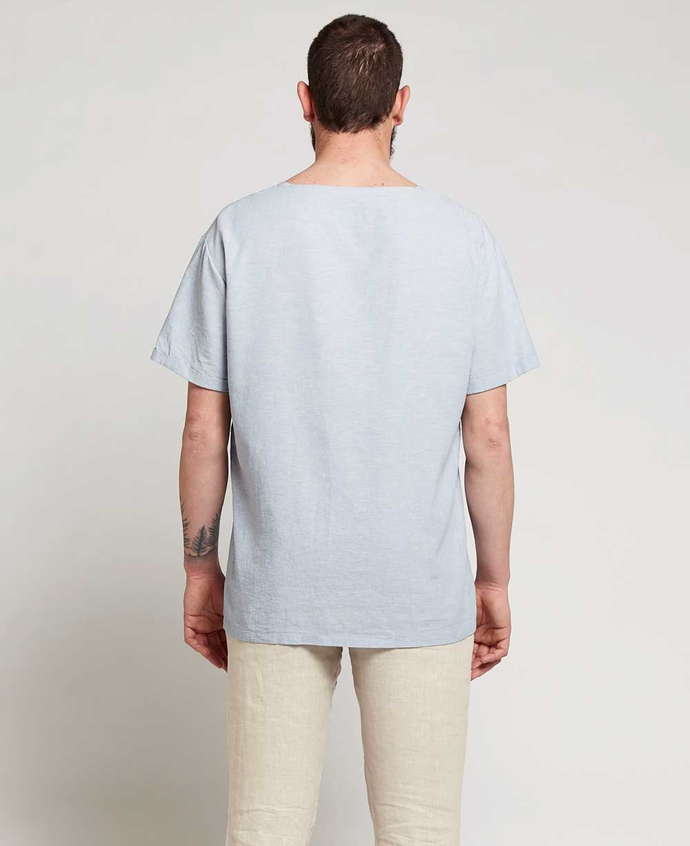 Men’s Karma Blue Linen Kurta Shirt - Shirts & Tops S
