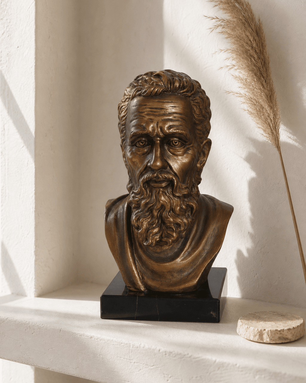 Michelangelo Bust Statue – Cast Stone Sculpture on Marble Base - Sculptures & Statues
