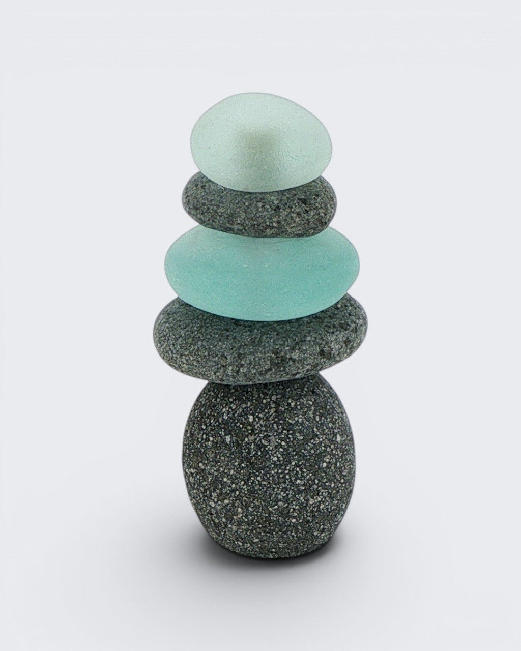 Mini Stacked Stone Cairns with Sea Glass — Set of 3 Zen Decor - Home Decor