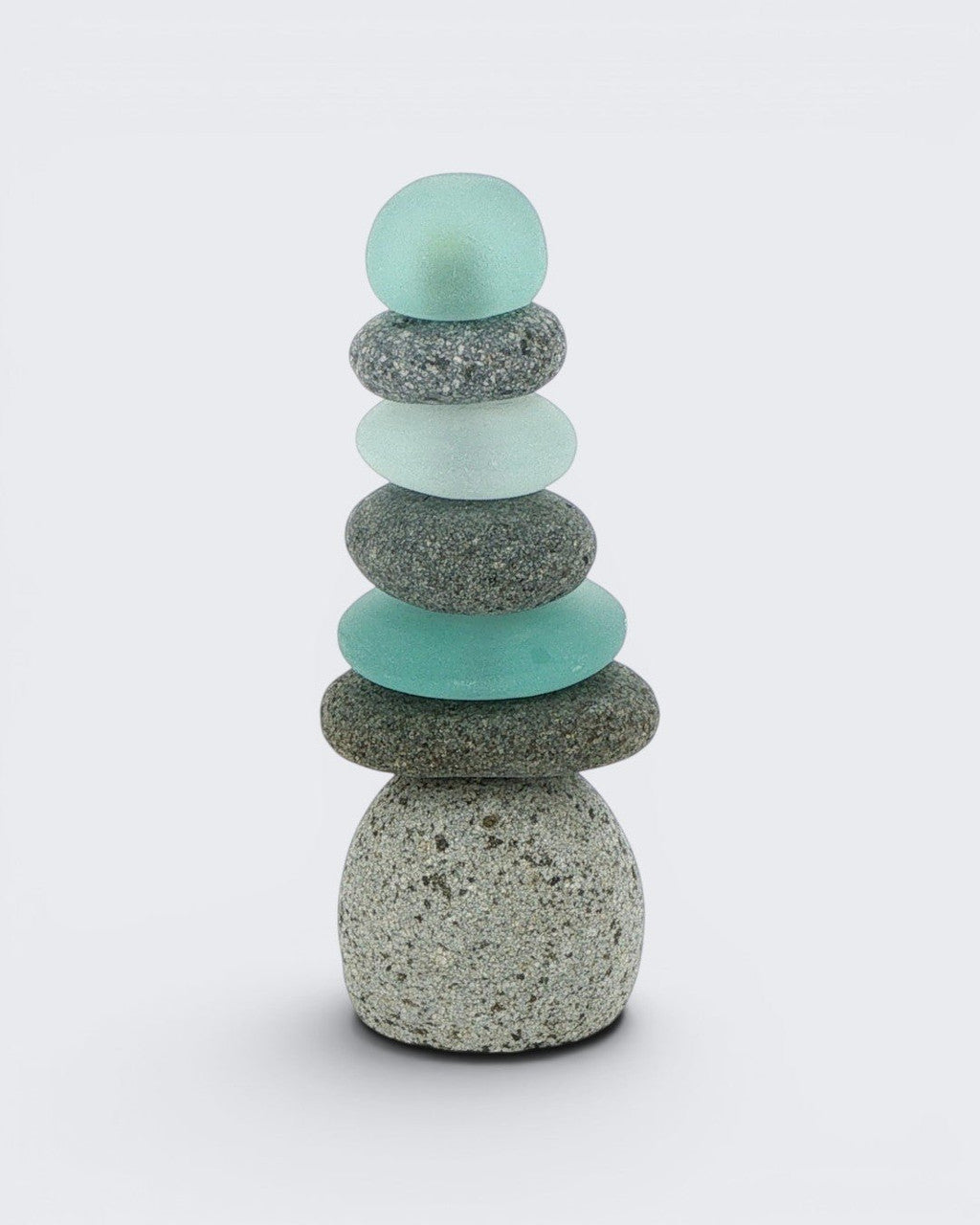 Mini Stacked Stone Cairns with Sea Glass — Set of 3 Zen Decor - Home Decor