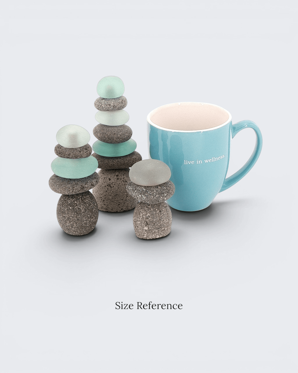 Mini Stacked Stone Cairns with Sea Glass — Set of 3 Zen Decor - Home Decor