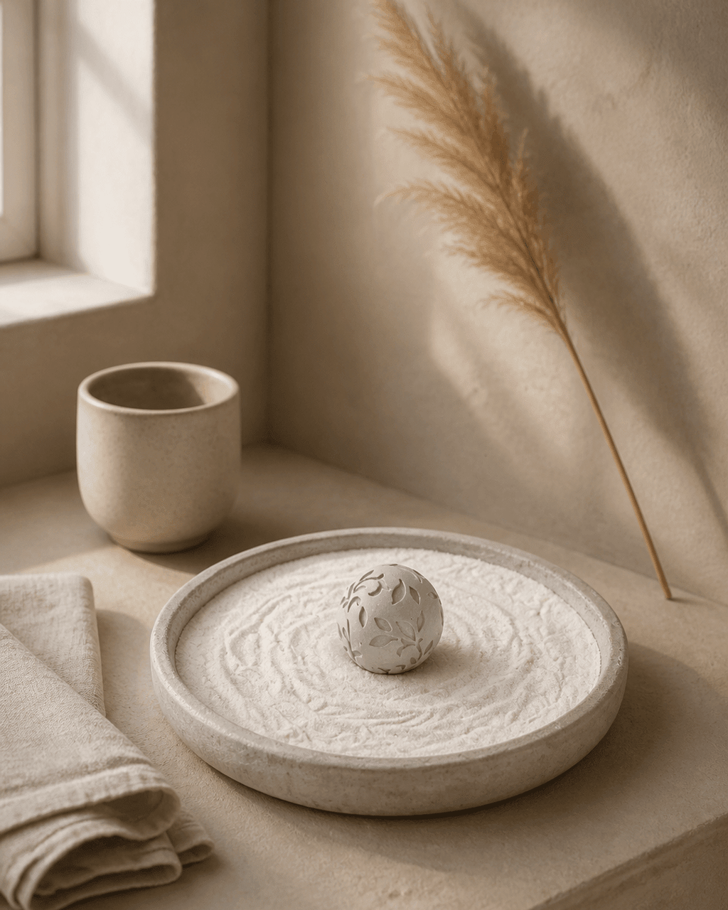 Minimalist Floral Orb Cast Stone Zen Garden - Zen Garden
