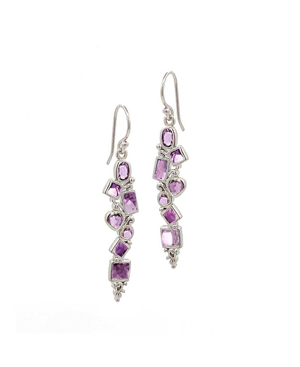 Mixed Geometry Amethyst Sterling Silver Earrings - Earrings