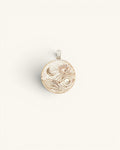 Moon and Wave Lotus Pendant — Silver-Plated Bronze Celestial Charm with Engraved Mantra - Pendant