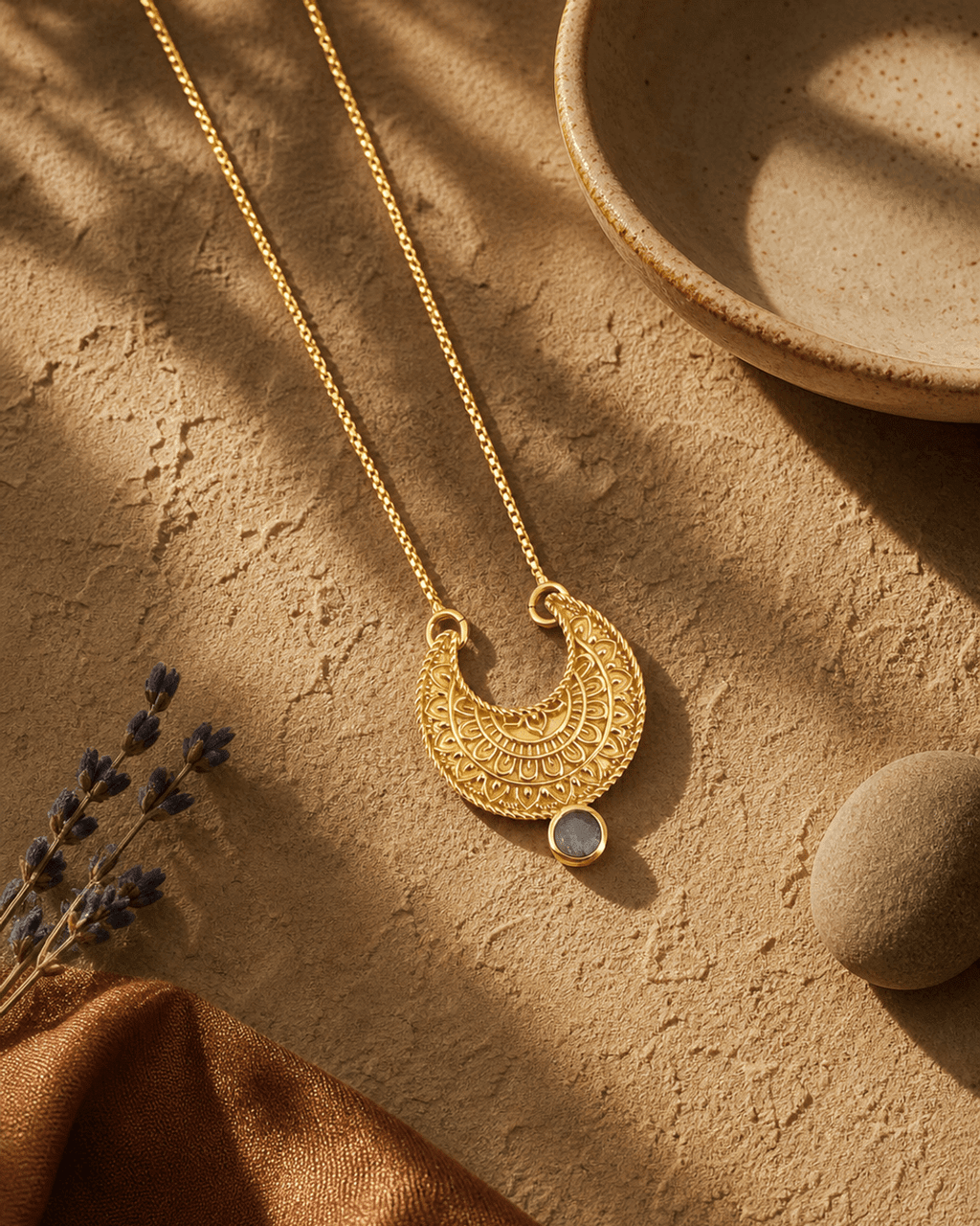 Moon Phase Mandala Art Gemstone Inspirational Necklace - Necklaces Labradorite