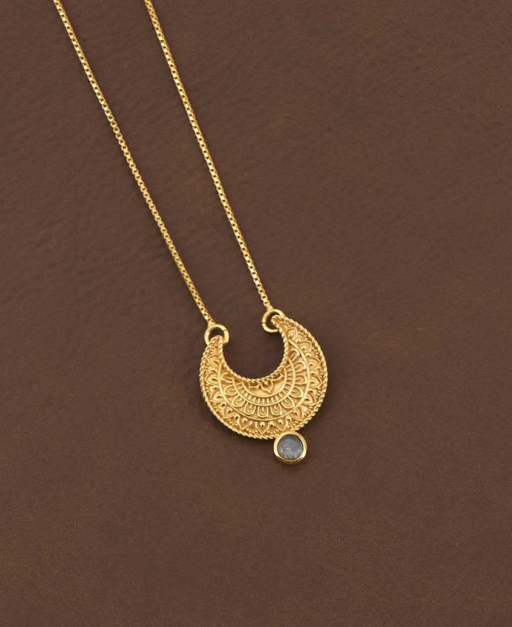Moon Phase Mandala Art Gemstone Inspirational Necklace - Necklaces Labradorite