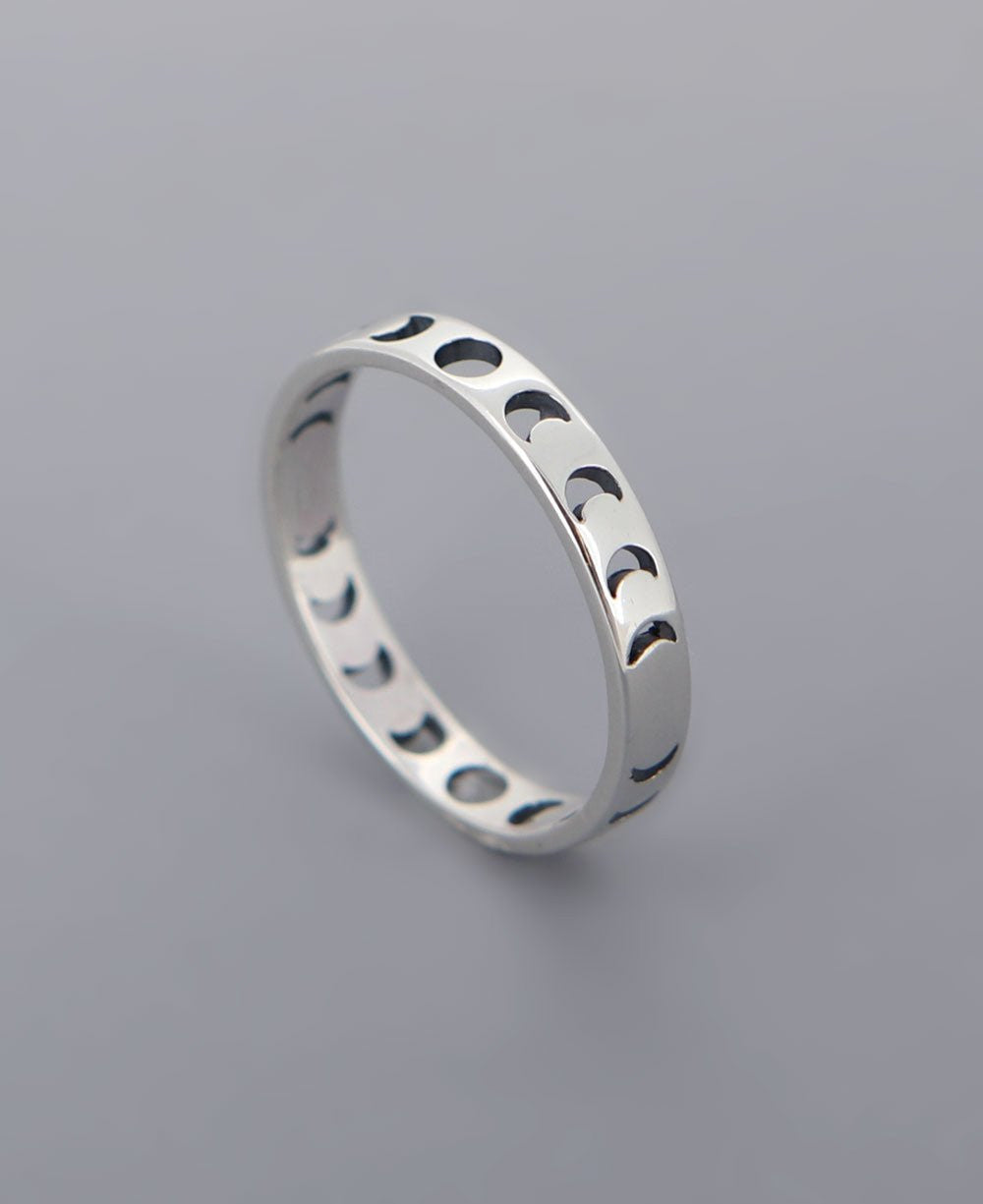 Moon Phase Sterling Silver Band Ring - Size 6