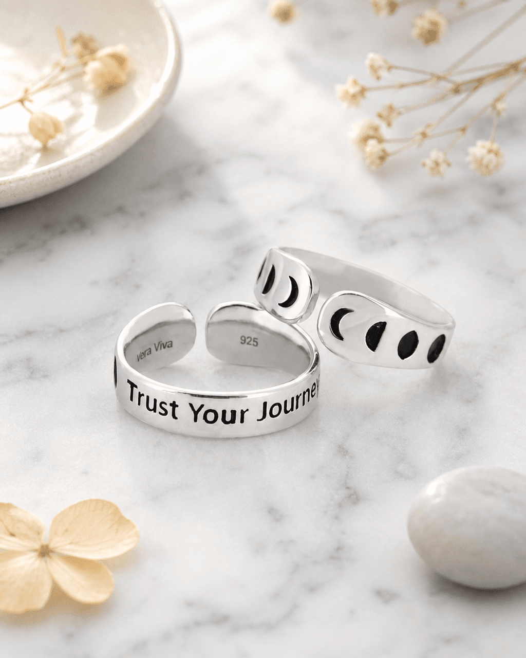Moon Phase Trust Your Journey Adjustable Inspirational Sterling Silver Ring - Rings