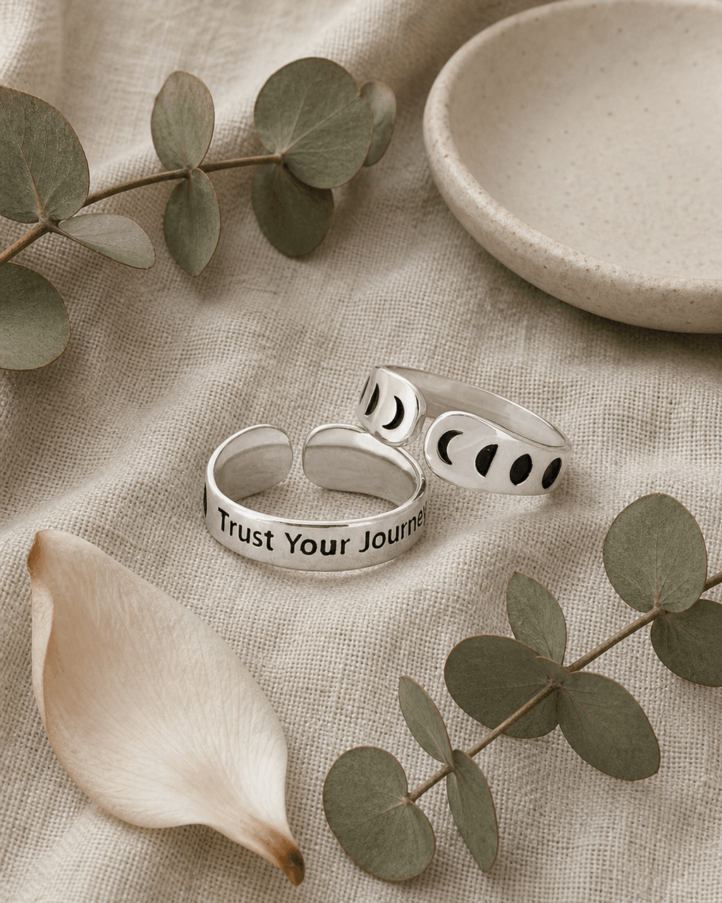 Moon Phase Trust Your Journey Adjustable Inspirational Sterling Silver Ring - Rings