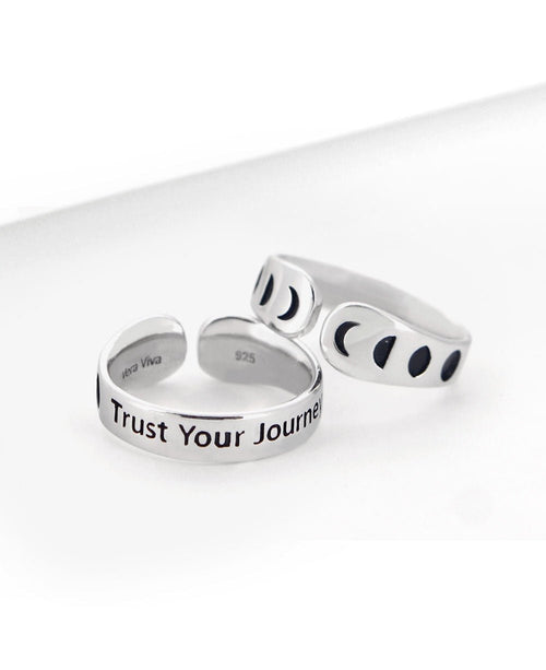 Moon Phase Trust Your Journey Adjustable Inspirational Sterling Silver Ring - Rings