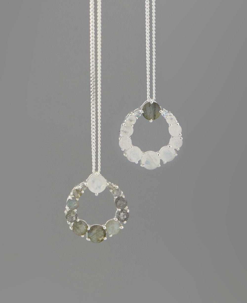 Moonstone and Labradorite Energy Circle Necklace - Necklaces Moonstone