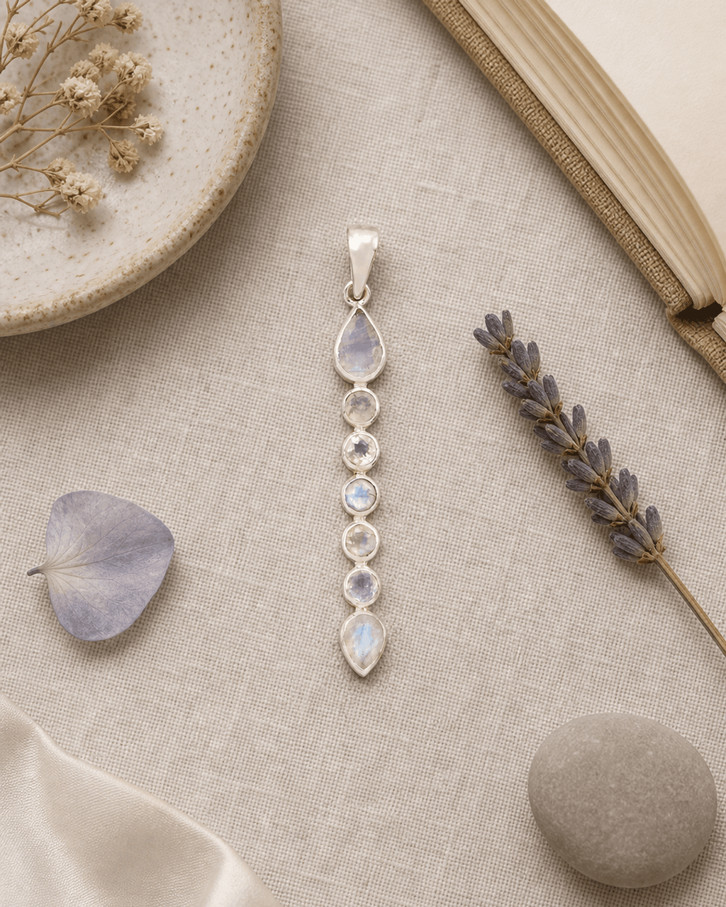 Moonstone Linear Pendant, Sterling Silver - Charms & Pendants