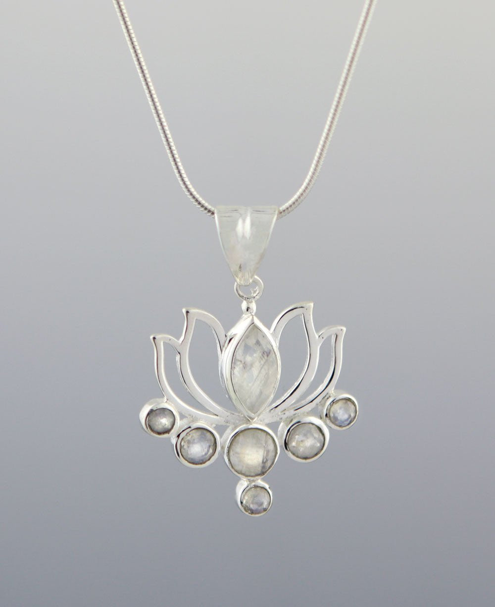 Moonstone Pendant in Lotus Design, Sterling Silver - Charms & Pendants