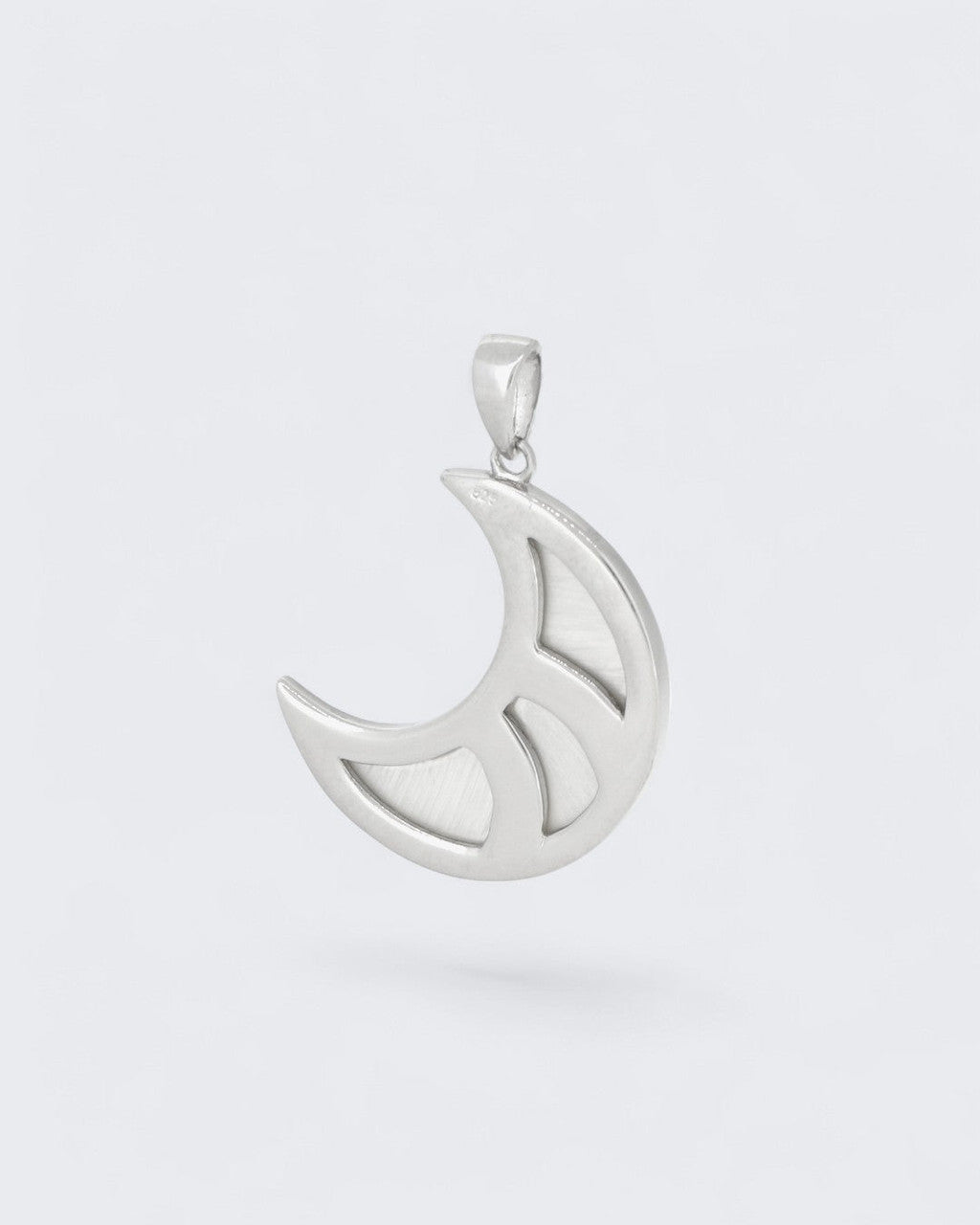 Mother of Pearl Inlay Crescent Moon Pendant – Sterling Silver with Rhodium Finish - Pendant