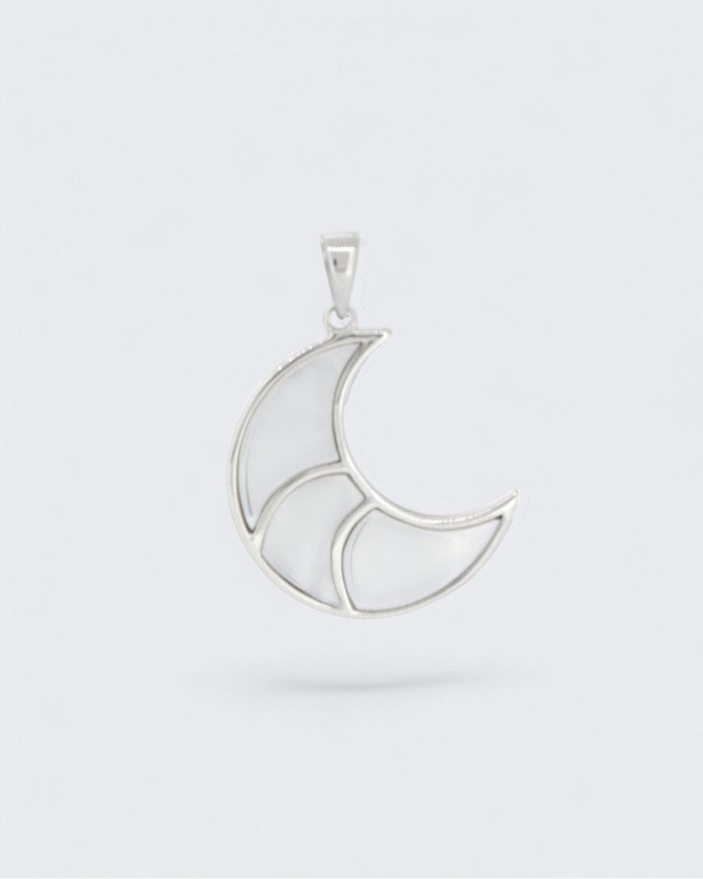 Mother of Pearl Inlay Crescent Moon Pendant – Sterling Silver with Rhodium Finish - Pendant