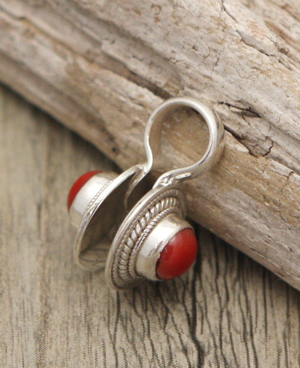 Movable Coral and Sterling Silver Mala Counter - Prayer Beads
