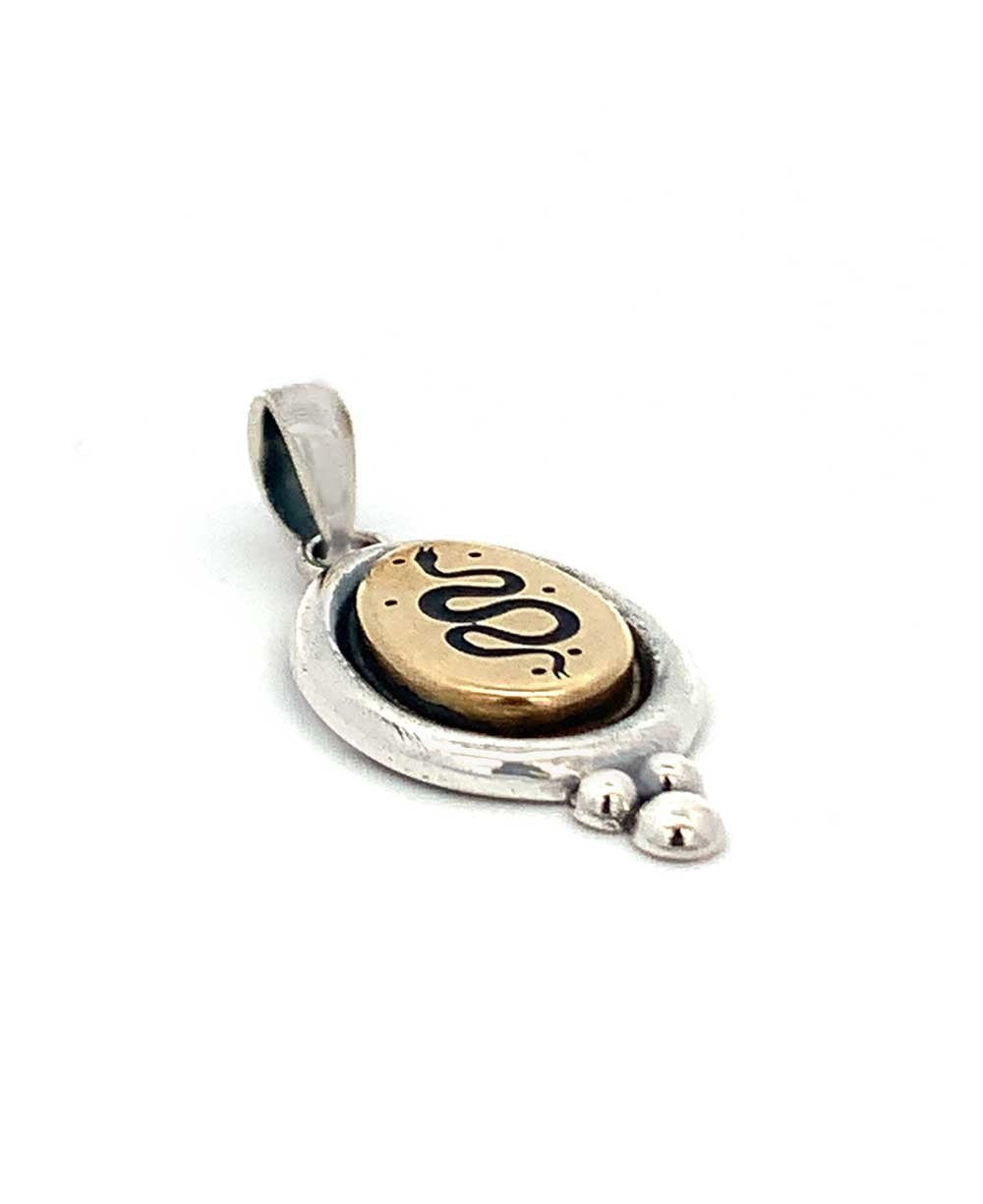 Mystical Boho Snake Pendant in Sterling Silver and Brass - Charms & Pendants