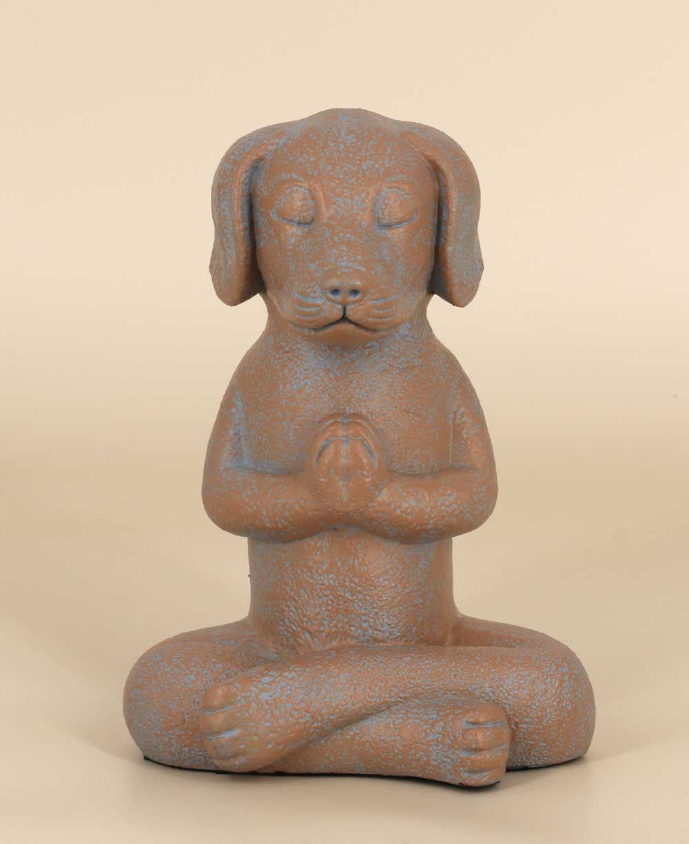 Namaste Dog Statue, Terra Cotta Finish - Sculptures & Statues