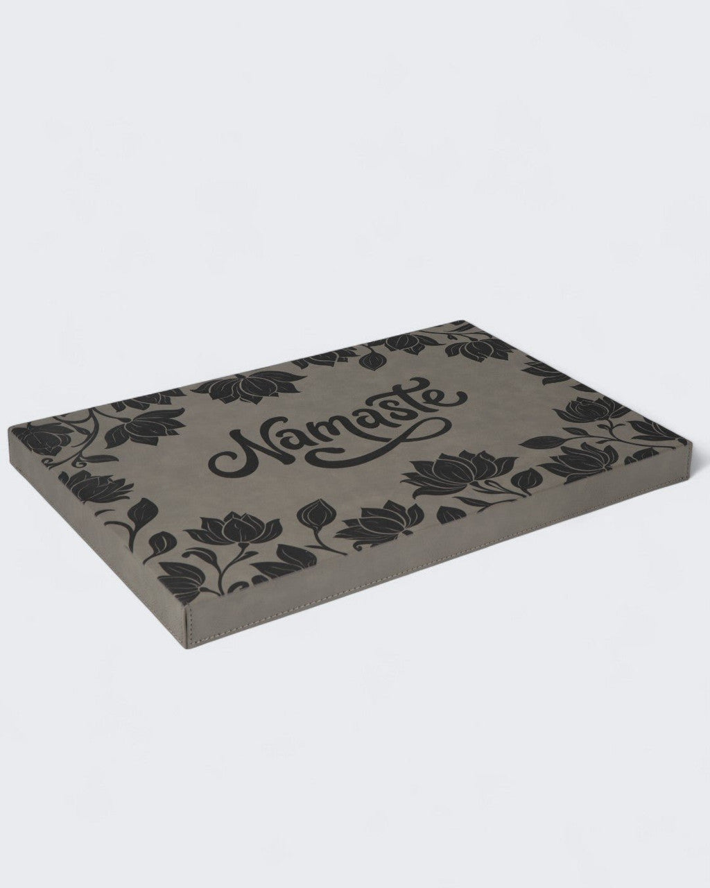 Namaste Lotus Engraved Yoga Wall Art – Grey Leatherette Wall Hanging - Wall Art