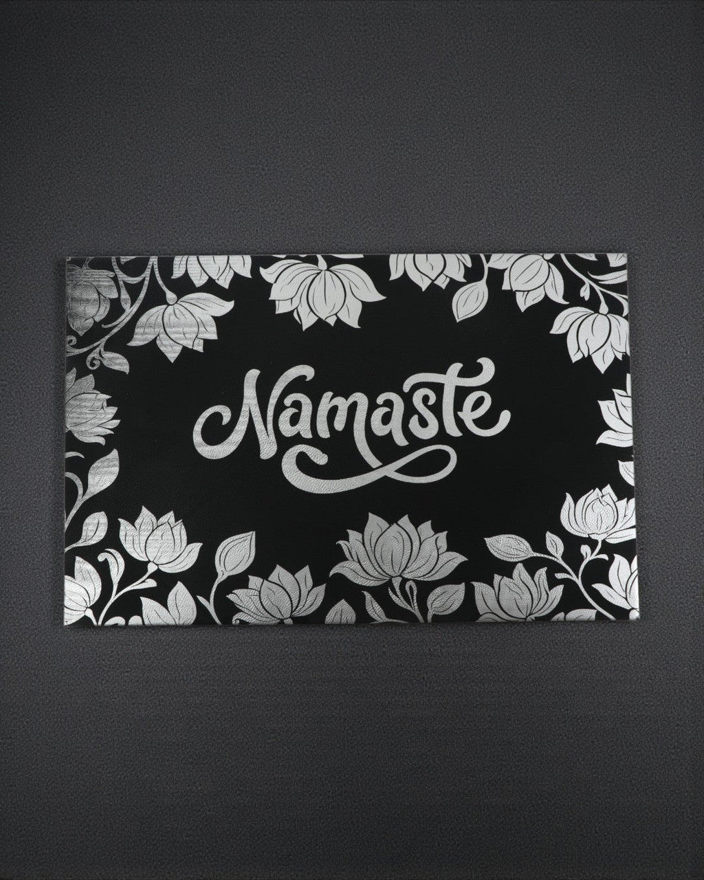 Namaste Lotus Wall Art — 18x12 Black Leatherette Yoga Decor - Home Decor