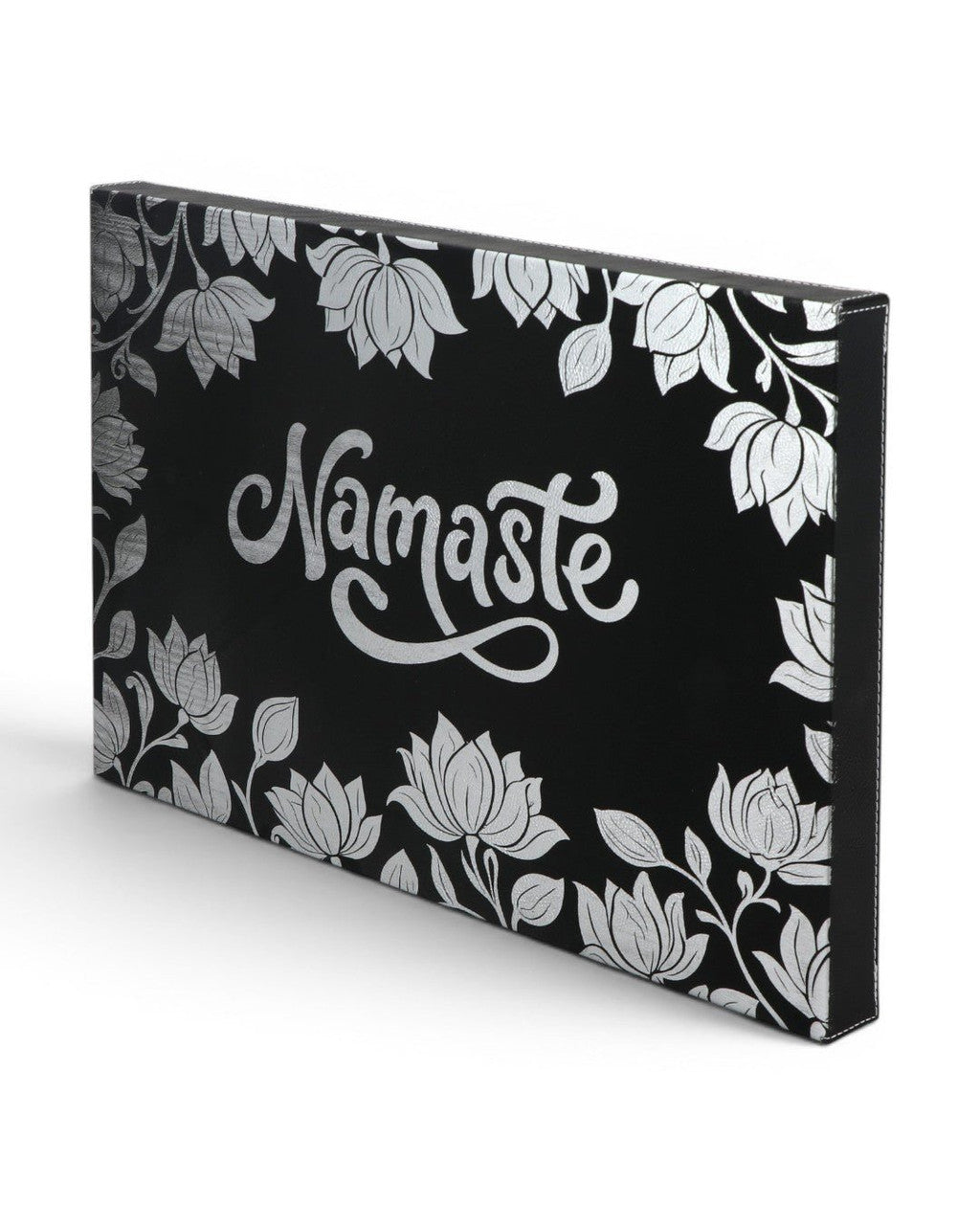Namaste Lotus Wall Art — 18x12 Black Leatherette Yoga Decor - Home Decor