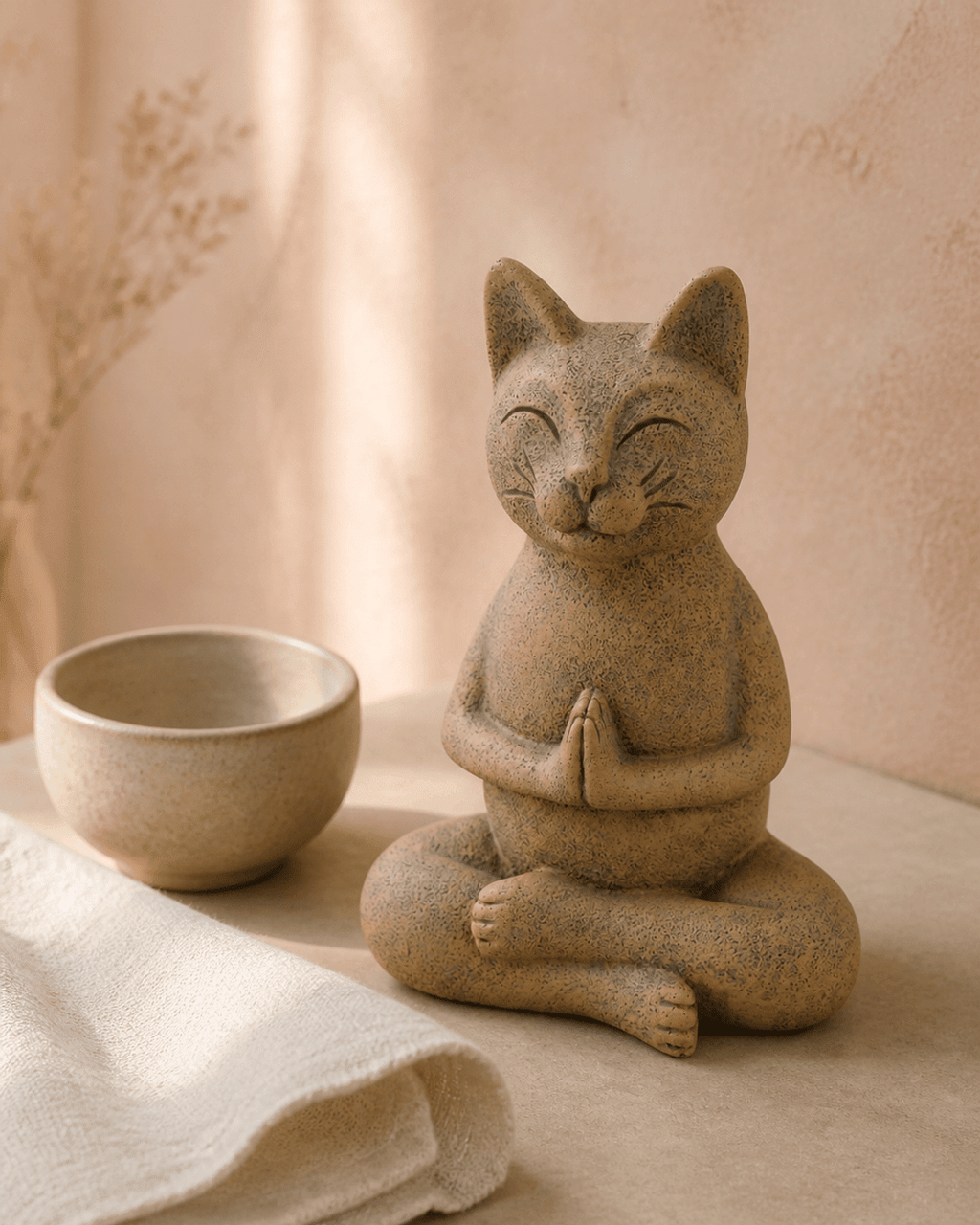 Namaste Yogi Meditating Cat Statue, Textured Clay Finish - Sculptures & Statues