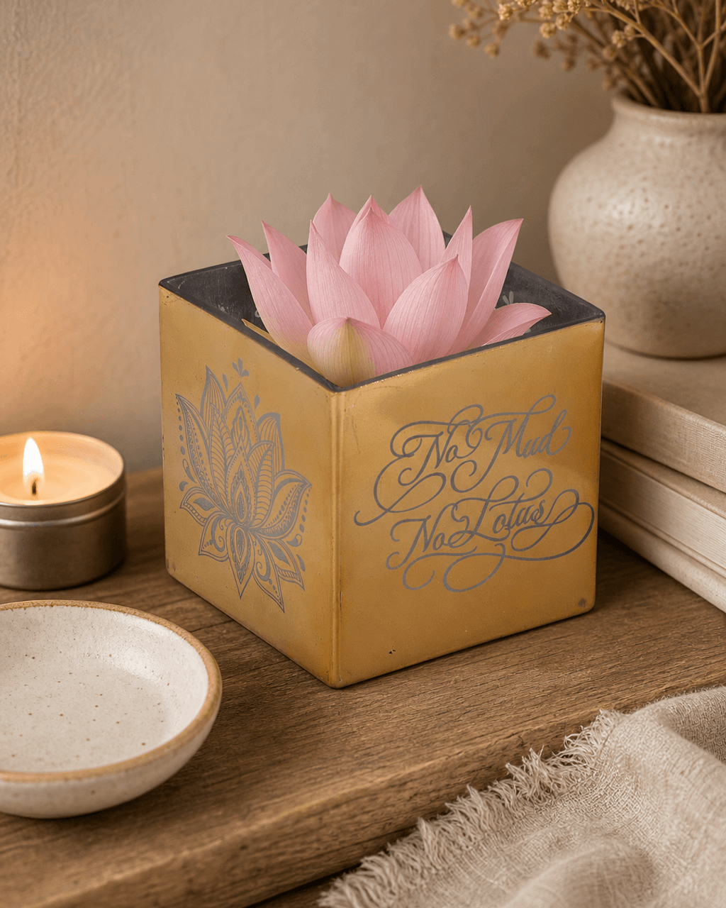 No Mud, No Lotus Glass Square Vase - Vases