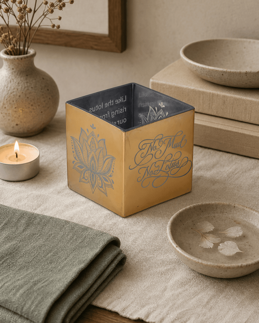 No Mud, No Lotus Glass Square Vase - Vases
