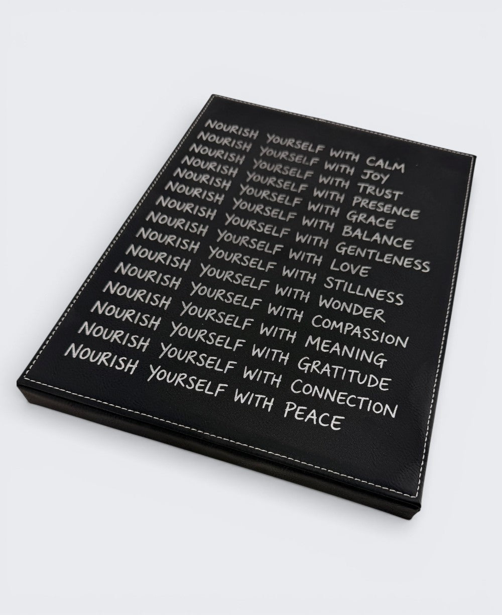 “Nourish Yourself” Wall Plaque – Inspirational Vegan Leather Hanging (12x9") - Posters, Prints, & Visual Artwork