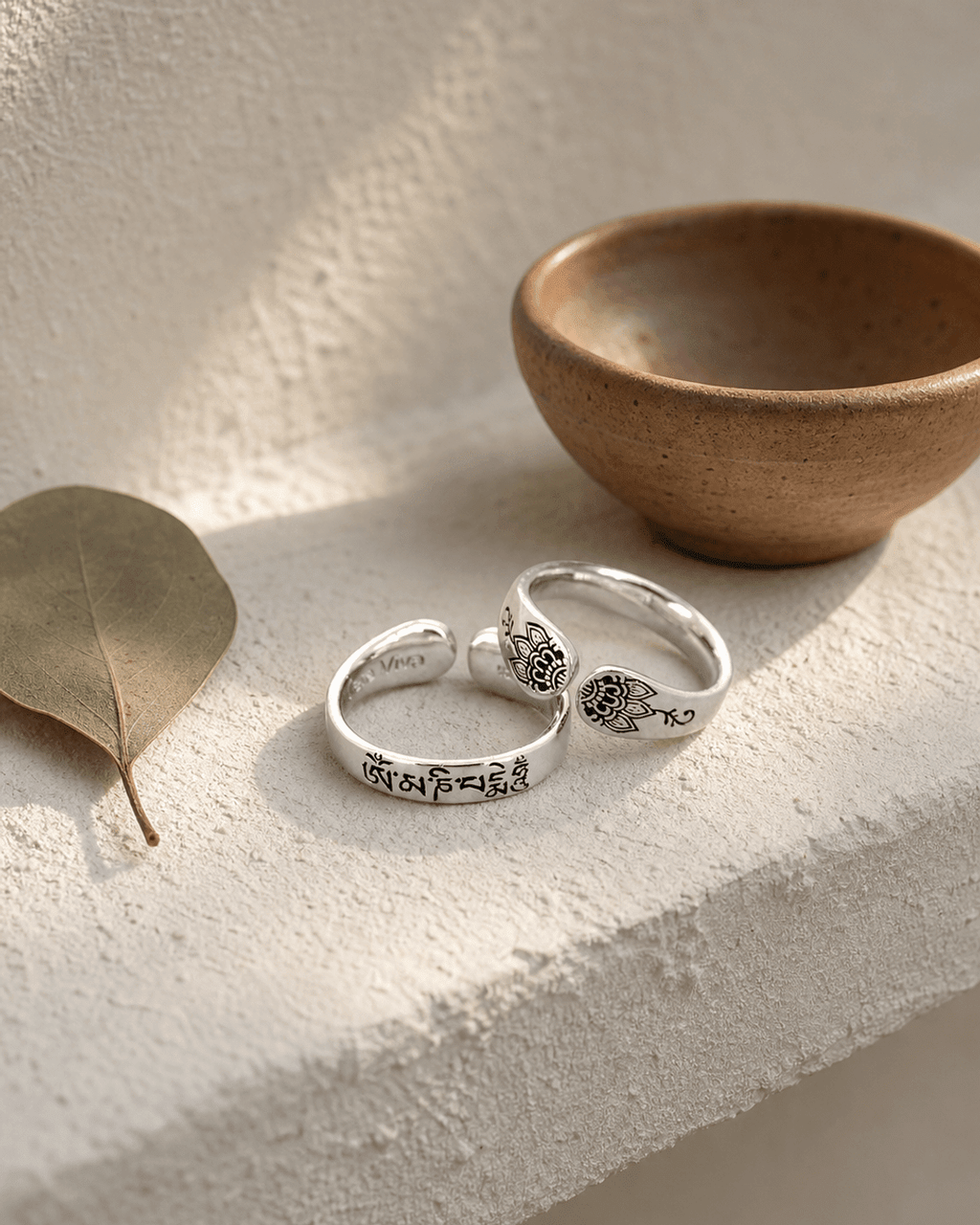 Om Mani Padme Hum Sterling Silver Adjustable Ring - Rings