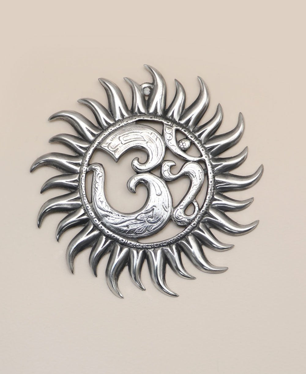 Om Sun Wall Hanging with Silver Colored Finish - Wind Chimes