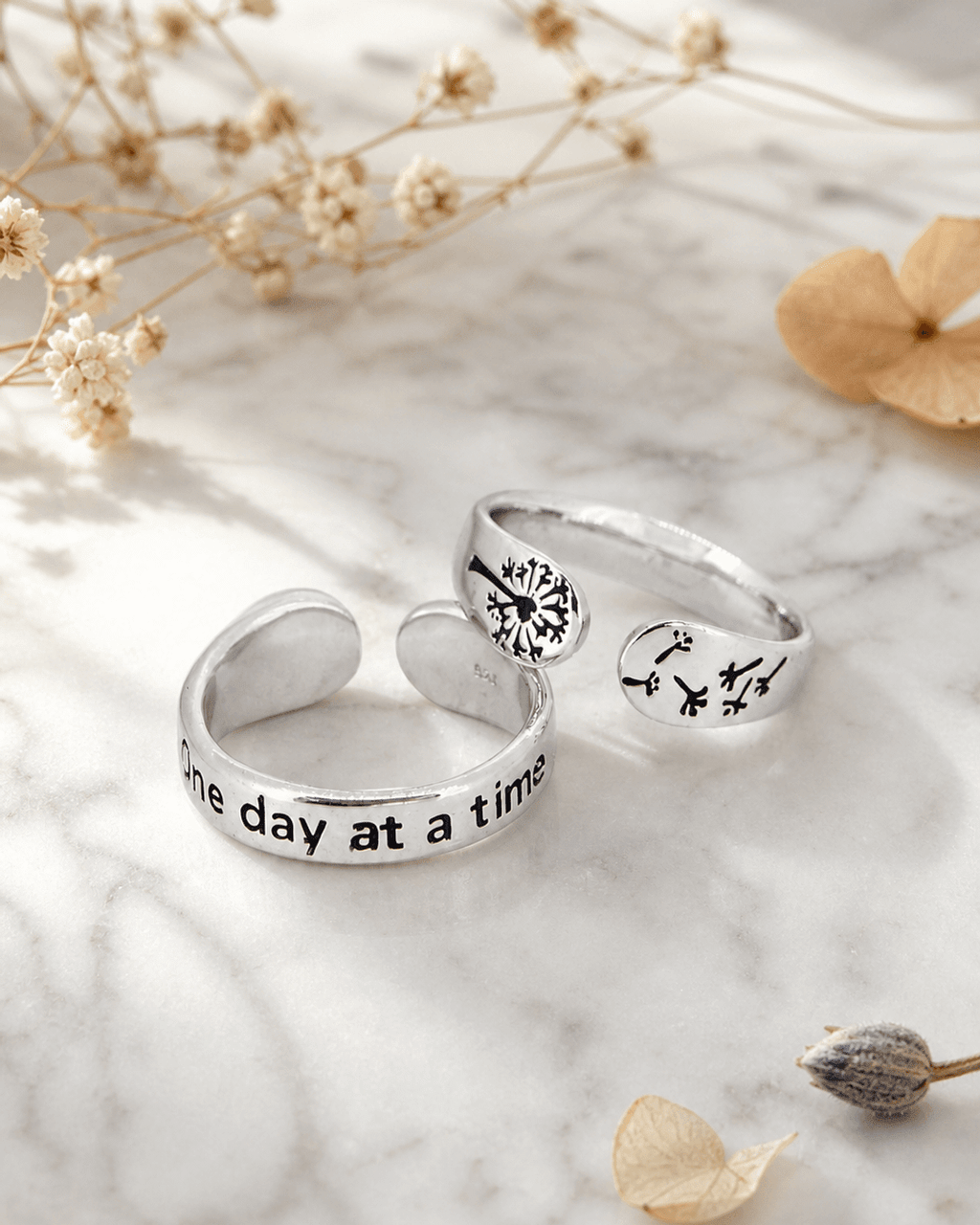 One Day at a Time Sterling Silver Adjustable Inspirational Ring - Rings