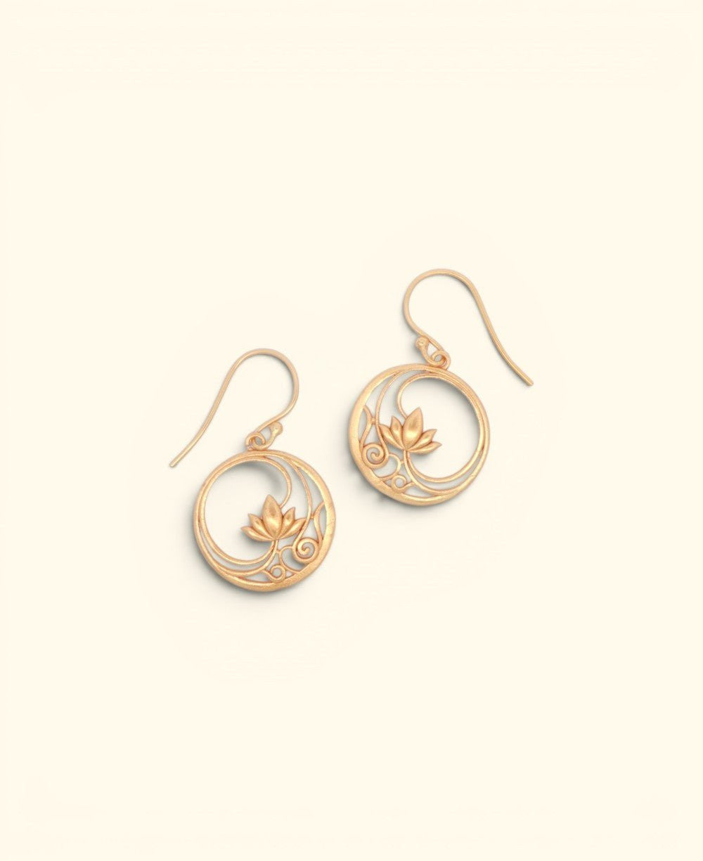 Openwork Lotus Drop Earrings — 18K Gold Plated Brass Lotus Blossom - Earrings