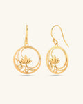 Openwork Lotus Drop Earrings — 18K Gold Plated Brass Lotus Blossom - Earrings