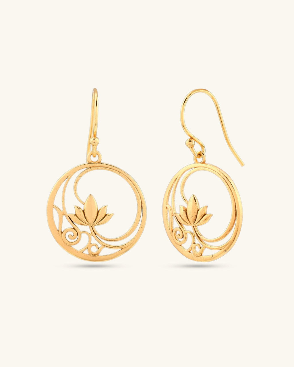 Openwork Lotus Drop Earrings — 18K Gold Plated Brass Lotus Blossom - Earrings
