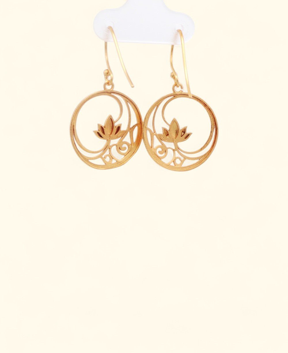 Openwork Lotus Drop Earrings — 18K Gold Plated Brass Lotus Blossom - Earrings