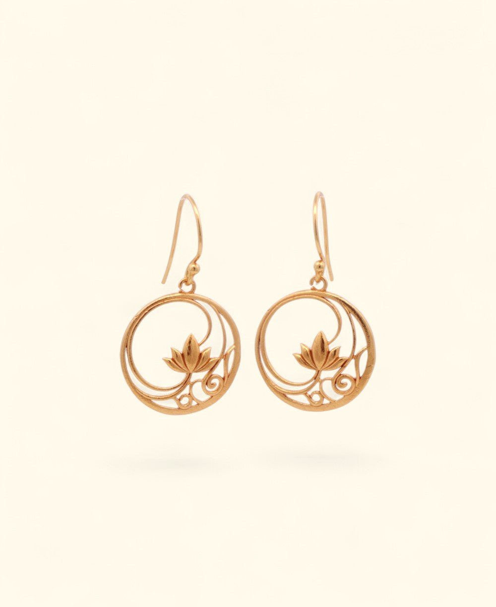 Openwork Lotus Drop Earrings — 18K Gold Plated Brass Lotus Blossom - Earrings