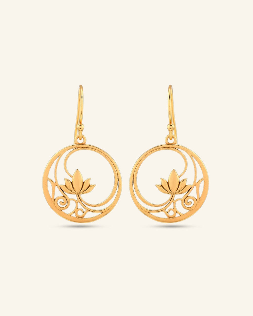 Openwork Lotus Drop Earrings — 18K Gold Plated Brass Lotus Blossom - Earrings