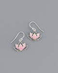 Pink Enamel Sterling Silver Lotus Earrings - Earrings