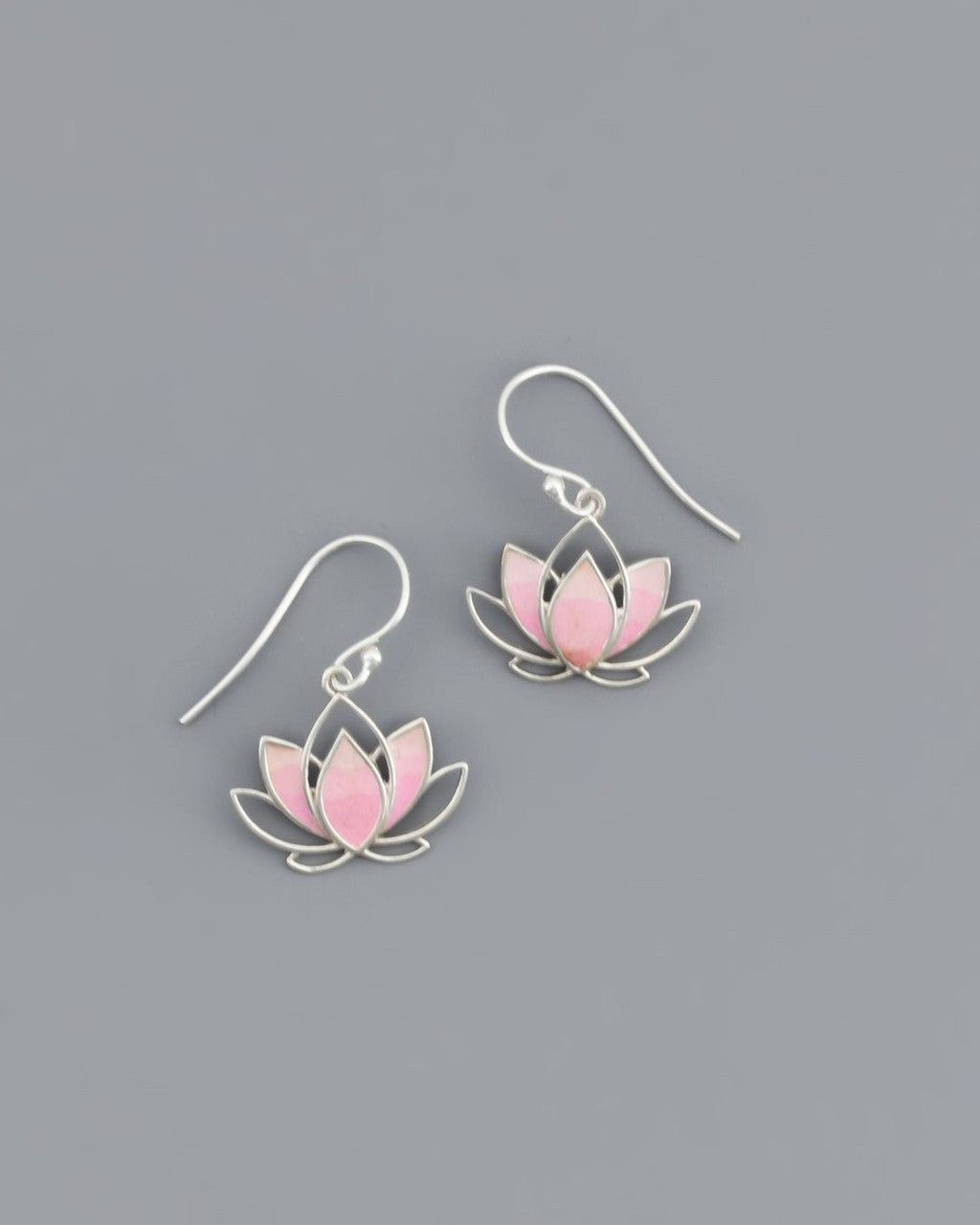Pink Enamel Sterling Silver Lotus Earrings - Earrings