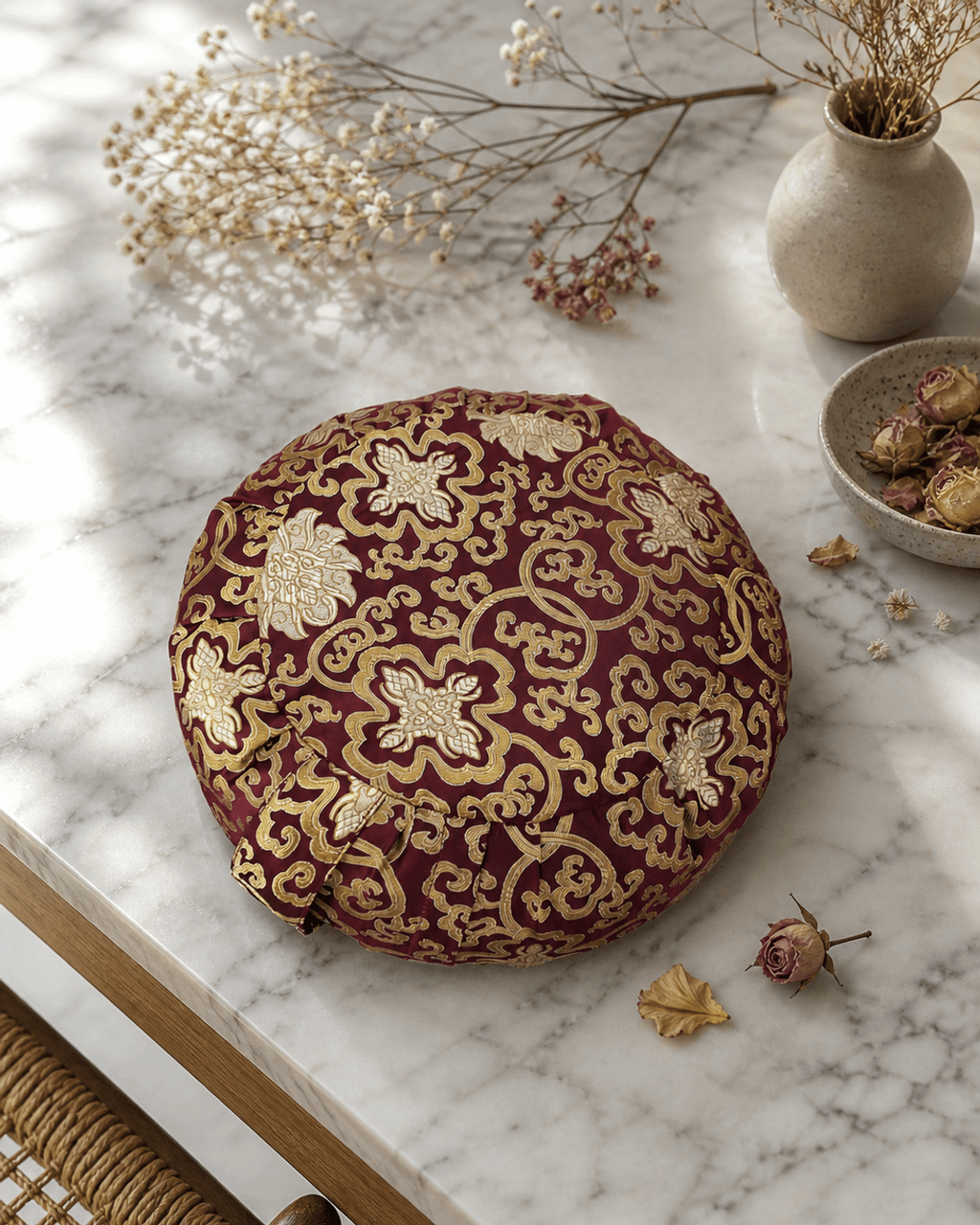 Plum Purple Brocade Zafu Meditation Cushion - Massage Cushions