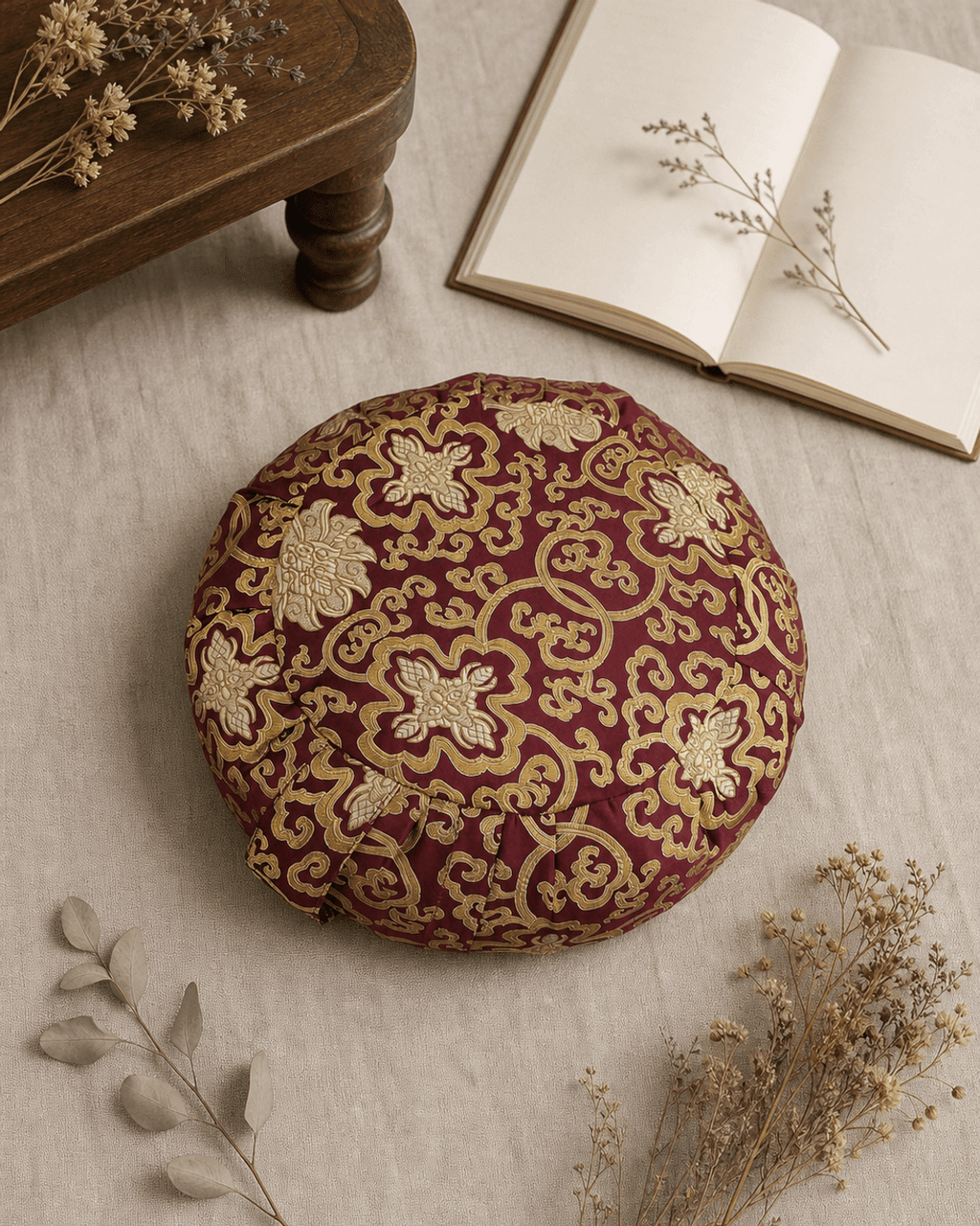 Plum Purple Brocade Zafu Meditation Cushion - Massage Cushions
