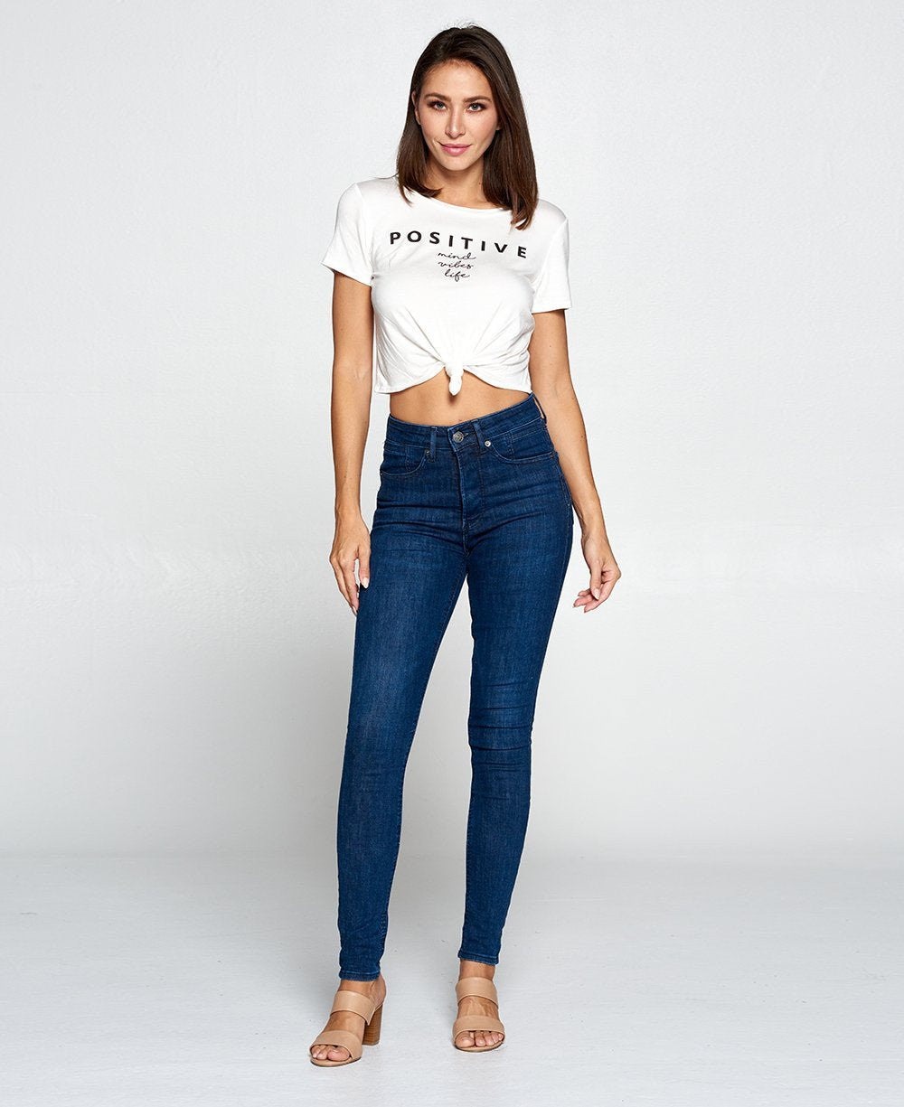 Positive Mind Knotted Crop Top - Apparel Black Small