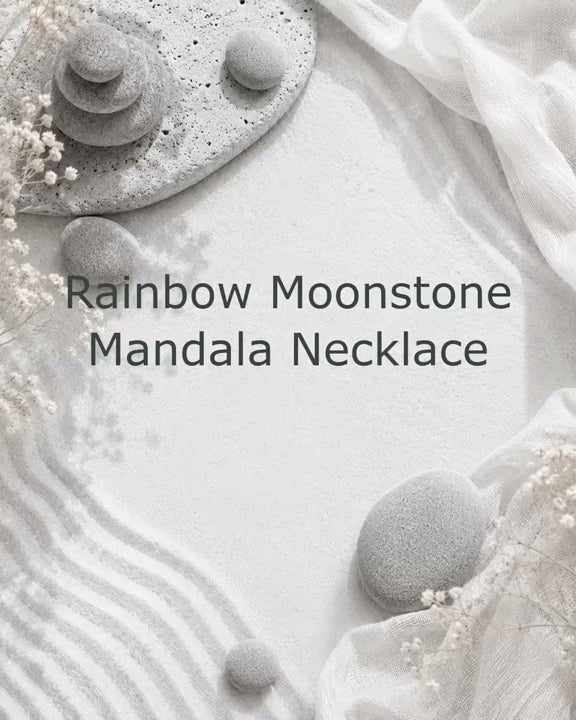 Inspirational Gold Plated Mandala Necklace with Rainbow Moonstone